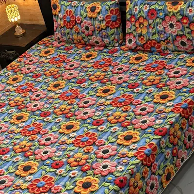 3 Pcs Micro Cotton Printed Double Bedsheet