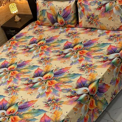 3 Pcs Micro Cotton Printed Double Bedsheet