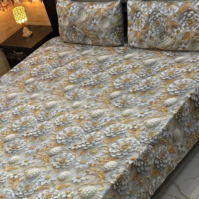 3 Pcs Micro Cotton Printed Double Bedsheet