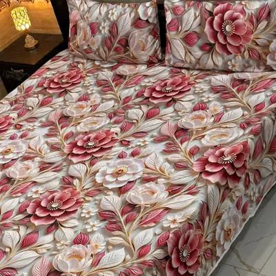 3 Pcs Micro Cotton Printed Double Bedsheet