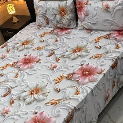 3 Pcs Micro Cotton Printed Double Bedsheet