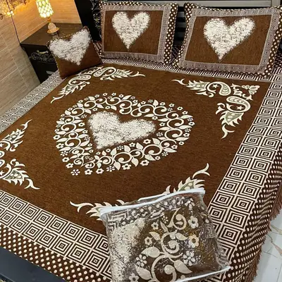 Stylish 4 Pcs Velvet Jacquard Embroidered Double Bedsheet