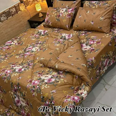 Elegant 6 Pcs Cotton Salonica Printed Razai Set
