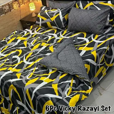 Elegant 6 Pcs Cotton Salonica Printed Razai Set