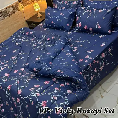 Elegant 6 Pcs Cotton Salonica Printed Razai Set