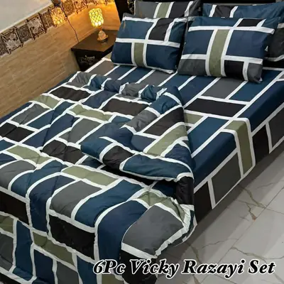 Elegant 6 Pcs Cotton Salonica Printed Razai Set