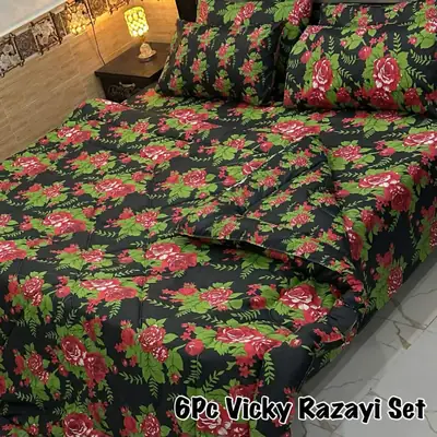 Elegant 6 Pcs Cotton Salonica Printed Razai Set
