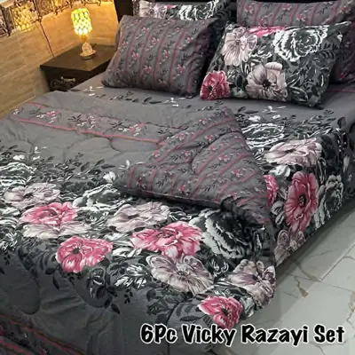 Elegant 6 Pcs Cotton Salonica Printed Razai Set