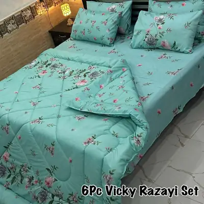 Elegant 6 Pcs Cotton Salonica Printed Razai Set