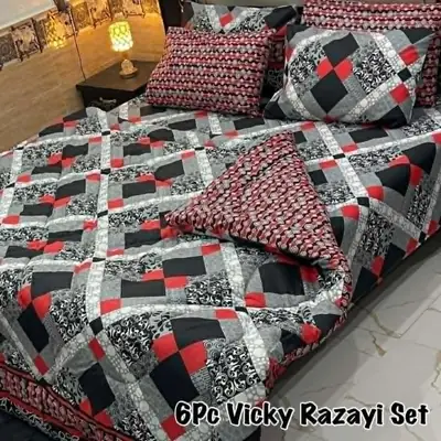 Elegant 6 Pcs Cotton Salonica Printed Razai Set