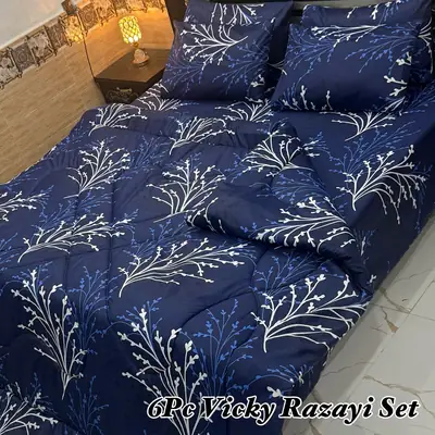 Stylish 6 Pcs Cotton Salonica Printed Double Bed Razai Set