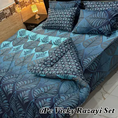 Stylish 6 Pcs Cotton Salonica Printed Double Bed Razai Set