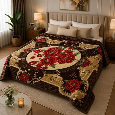 Stylist 3D Panel Fleece Embossed Double Bed Blanket