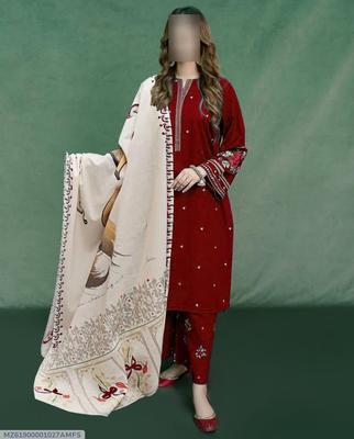 3 Pcs Women's Unstitched Embroidered Suit thumbnail 4
