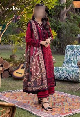 3 Pcs Women's Unstitched Sequins Embroidered Suit