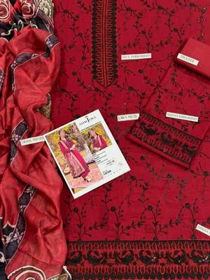 3 Pcs Women's Unstitched Sequins Embroidered Suit thumbnail 3