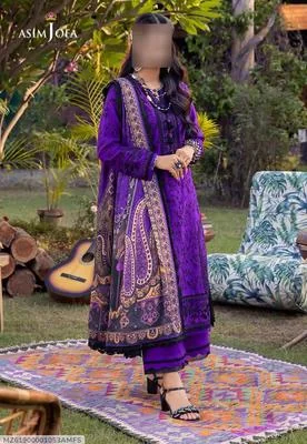 3 Pcs Women's Unstitched Sequins Embroidered Suit thumbnail 4