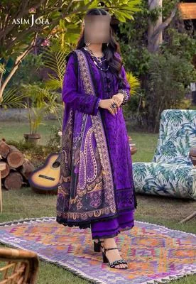 3 Pcs Women's Unstitched Sequins Embroidered Suit
