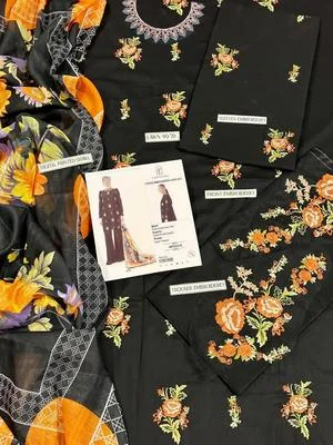 Black Embroidered 3 Pcs Women Suit with Printed Dupatta thumbnail 4