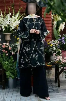 Black Embroidered 3 Pcs Women Suit Eid Wedding