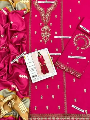 3 Pcs Women's Unstitched Embroidered Suit thumbnail 3