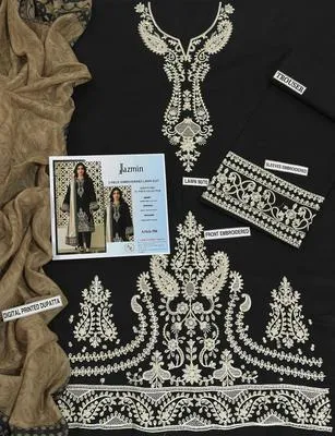 Black Embroidered 3-Piece Lawn Suit for Eid & Weddings thumbnail 4