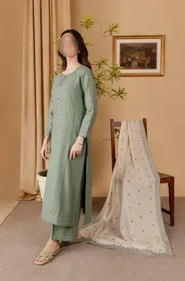 Green Embroidered Lawn 3Pcs Women Suit Set thumbnail 3