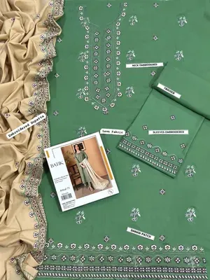 Green Embroidered Lawn 3Pcs Women Suit Set thumbnail 5