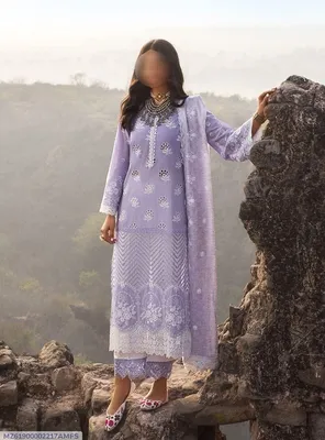 3 Pcs Women's Unstitched Chikankari Embroidered Suit