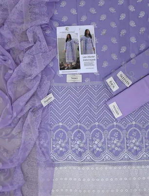 3 Pcs Women's Unstitched Chikankari Embroidered Suit thumbnail 3