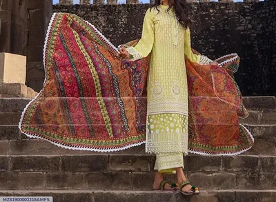 3 Pcs Women's Unstitched Chikankari Embroidered Suit