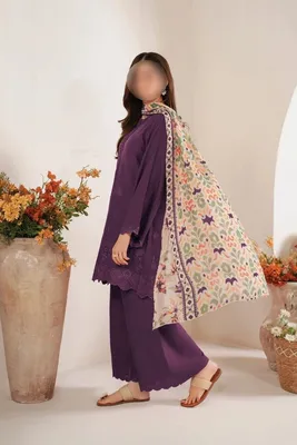 3 Pcs Women's Unstitched Chikankari Embroidered Suit thumbnail 2