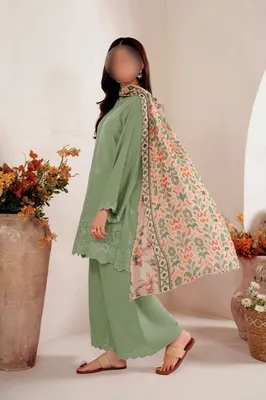 3 Pcs Women's Unstitched Chikankari Embroidered Suit thumbnail 2