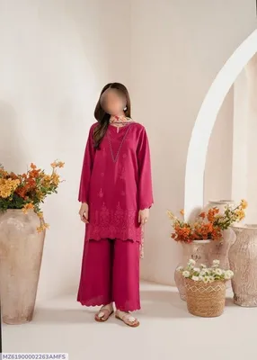 3 Pcs Women's Unstitched Chikankari Embroidered Suit
