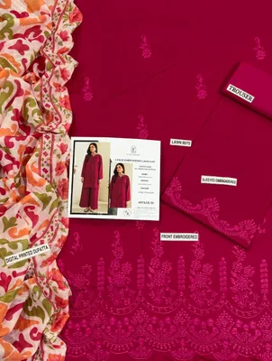 3 Pcs Women's Unstitched Chikankari Embroidered Suit thumbnail 5