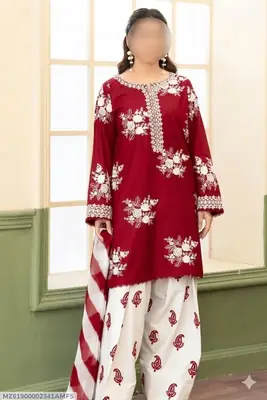 3 Pcs Women's Unstitched Embroidered Suit