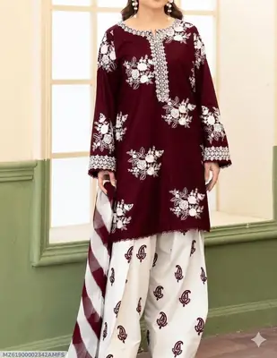 3 Pcs Women's Unstitched Embroidered Suit