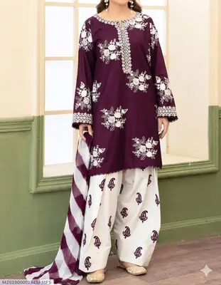 3 Pcs Women's Unstitched Embroidered Suit