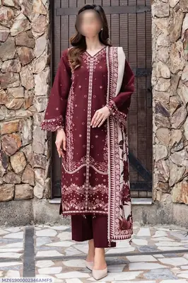 3 Pcs Women's Unstitched Embroidered Suit