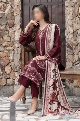 3 Pcs Women's Unstitched Embroidered Suit thumbnail 3