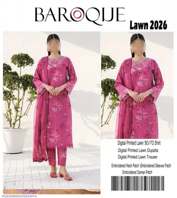 3 Pcs Women's Unstitched Printed Embroidered Suit