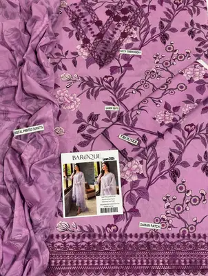 3 Pcs Women's Unstitched Printed Embroidered Suit thumbnail 2