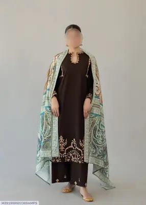 3 Pcs Women's Unstitched Embroidered Suit
