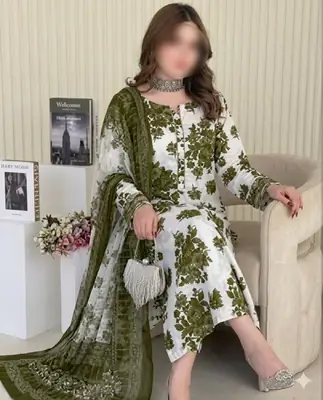 3 Pcs Women's Unstitched Digital Print Suit