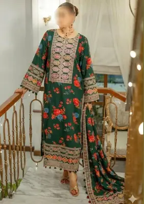 3 Pcs Women's Unstitched Digital Print Suit