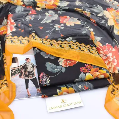 3 Pcs Women's Unstitched Digital Print Suit thumbnail 2