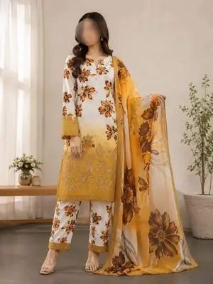 3 Pcs Women's Unstitched Chikankari Embroidered Suit