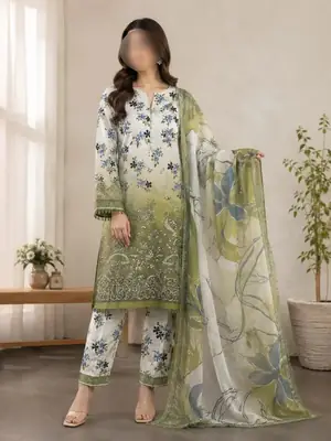 3 Pcs Women's Unstitched Chikankari Embroidered Suit