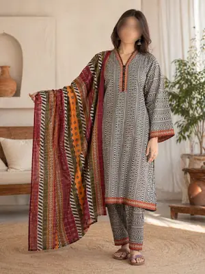 3 Pcs Women's Unstitched Digital Print Suit