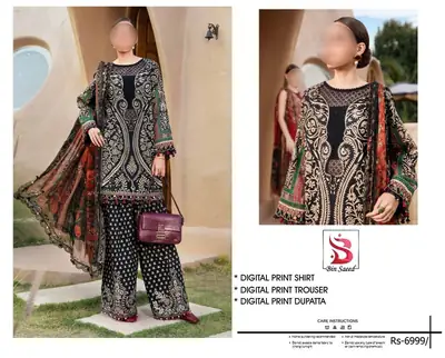 3 Pcs Women's Unstitched Digital Print Suit
